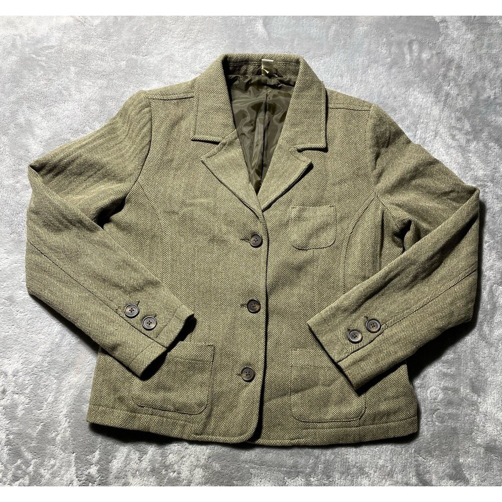 Vintage 2004 Old Navy Wool Blend Herringbone Blazer Jacket L Y2K Academic Tweed